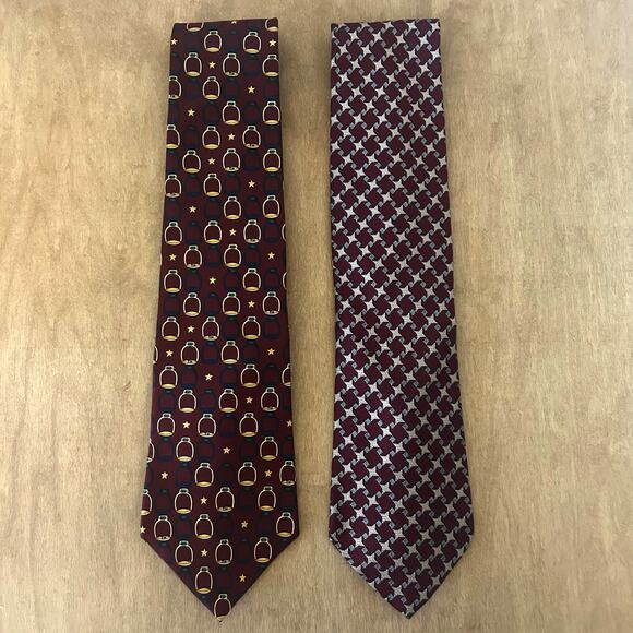 100% Silk Tommy Hilfiger Burgundy Printed Ties Y2K wedding cocktail Academia - Picture 1 of 8